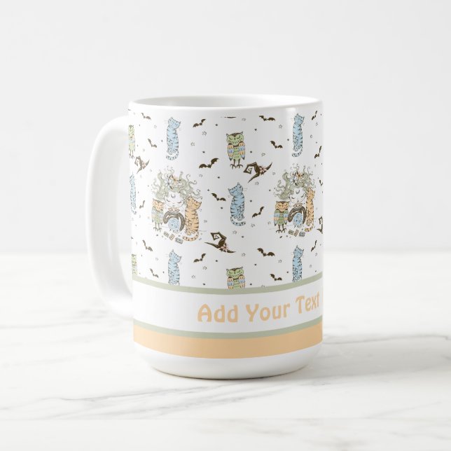 Caneca De Café Bonitas bruxas com gatos e corujas (Frente Esquerda)