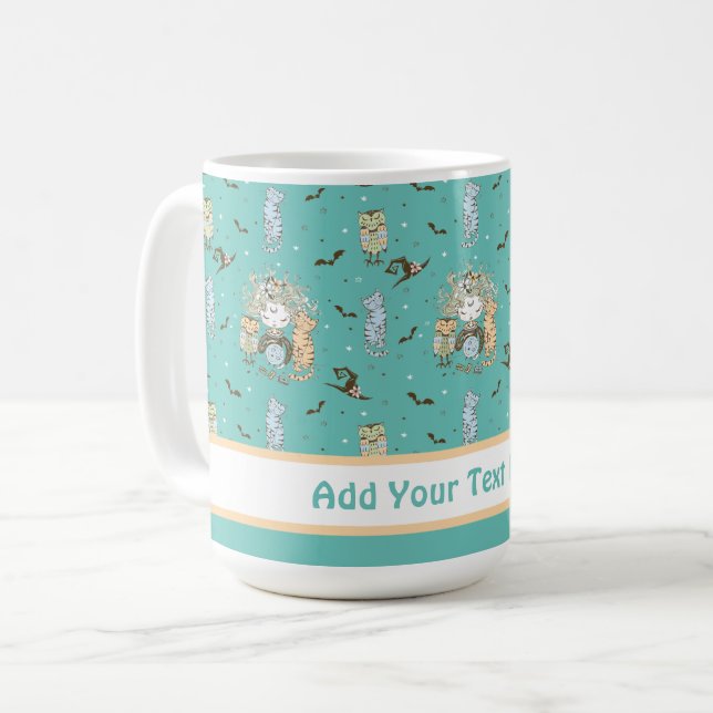 Caneca De Café Bonitas bruxas com gatos e corujas (Frente Esquerda)