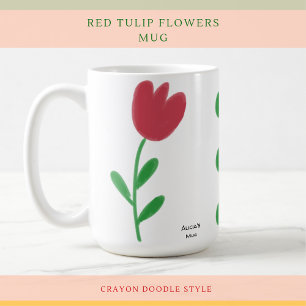 Caneca De Café Bonitas Tulipas Vermelhas Flores Sobre Branco