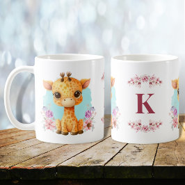 Caneca De Café Bonitinha Girafa Encantada Monograma Floral Encant