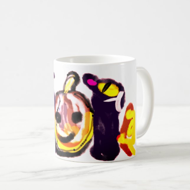 Caneca De Café Bonitinho de gato preto o'lanterna (Frente Esquerda)