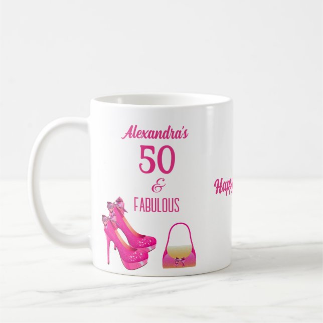 Caneca De Café Bonito 50º Aniversário, Rosa Quente, Alto Curso, D (Esquerda)