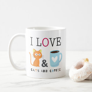 Caneca De Café Bonito Adoro Gatos e Café Branco