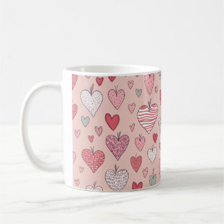 Caneca De Café Bonito Amor Corações Padrões Mug Dift