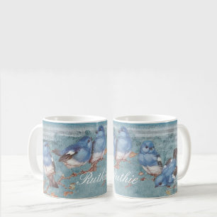 Caneca De Café Bonito Aquarela Pequenas Aves Azuis Personalizadas