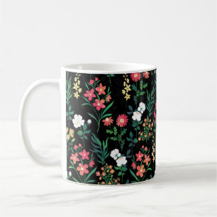 Caneca De Café Bonito Aquarela Preta Floral Botânica