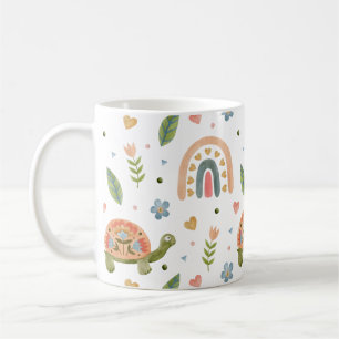 Caneca De Café Bonito Aquarela Tartaruga e Padrão Arco-Íris