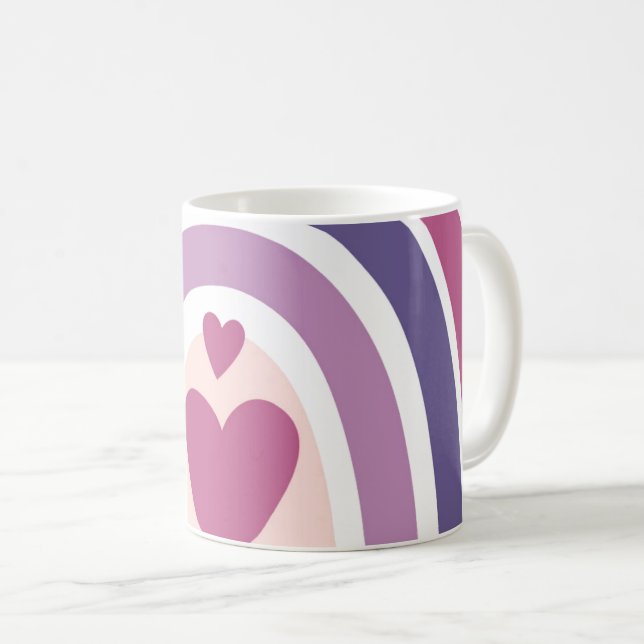Caneca De Café Bonito Arco-Íris E Corações Roxo (Frente Esquerda)