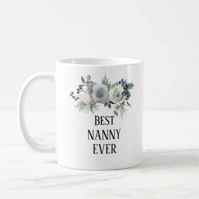 Caneca De Café Bonito Blue Flor Best Nanny (Esquerda)