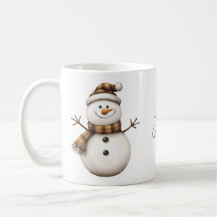 Caneca De Café Bonito boneco de neve na Xadrez castanha escarfe c