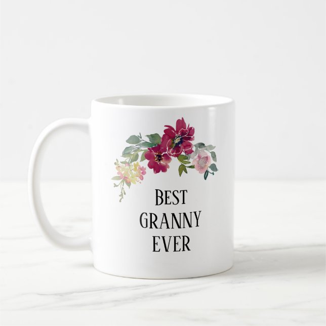 Caneca De Café Bonito burgundy floral, melhor avó de sempre  (Esquerda)