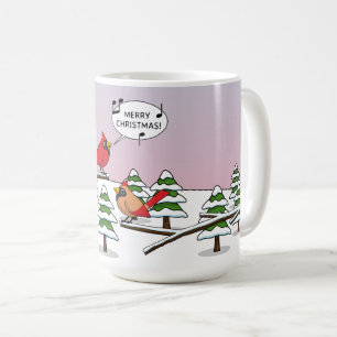 Caneca De Café Bonito Cardeal Vermelho Cantando Feliz Natal