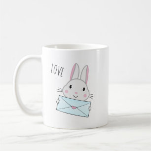 Caneca De Café Bonito coelhinho segurando carta de amor