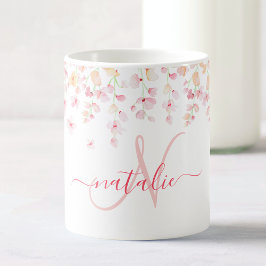 Caneca De Café Bonito Cor de Água Floral Personalizado Nome do Mo