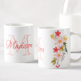 Caneca De Café Bonito Cor de Água Floral Personalizado Nome do Mo