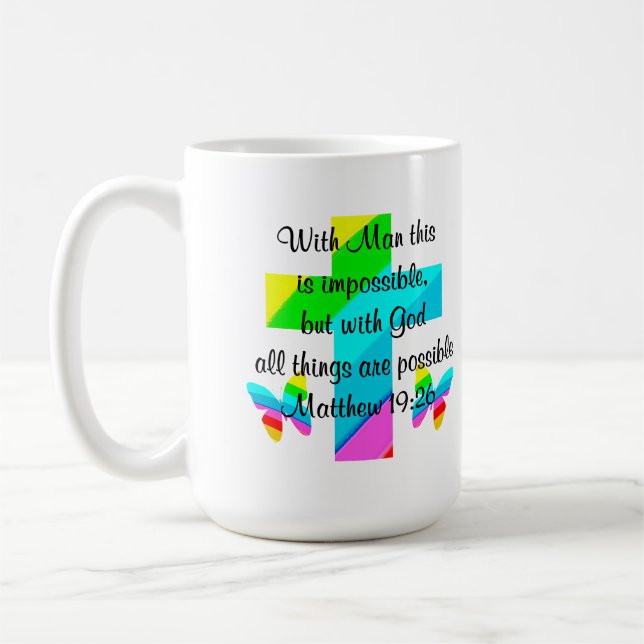 CANECA DE CAFÉ BONITO CRUZ E CHUMBO MATTHEW 19:26 DESIGN (Esquerda)