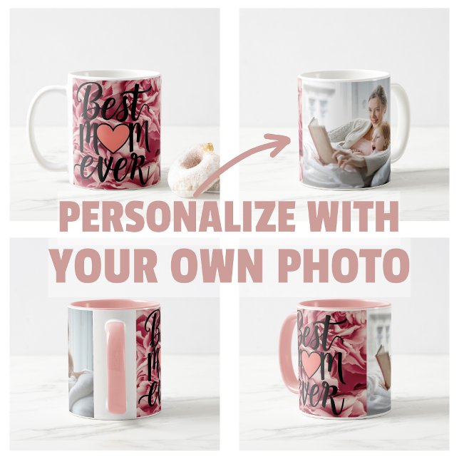 Caneca De Café Bonito Elegante Rosa Melhor Mãe Alguma Vez Floral (Pretty Pink Elegant Best Mom Ever Floral Mug)