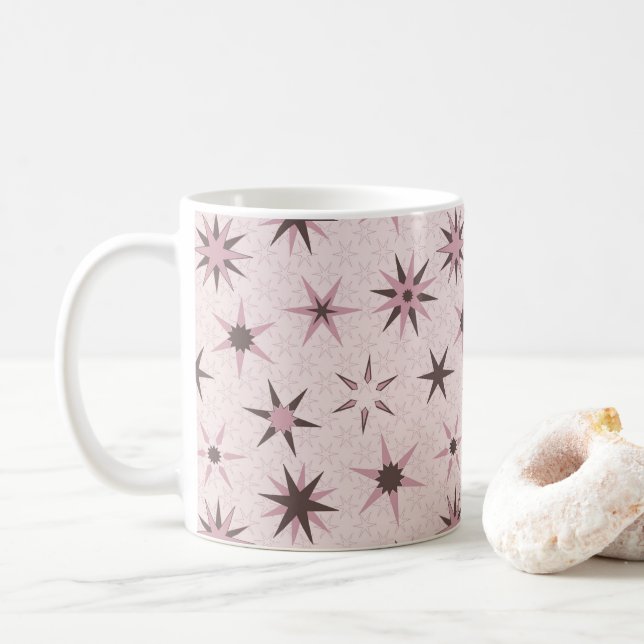 Caneca De Café Bonito Estrelas Geo Rosa - padrão. (Com Donut)