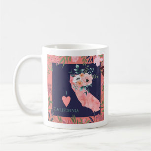 Caneca De Café Bonito Floral I Love California State Map
