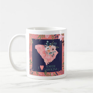 Caneca De Café Bonito Floral I Love South Carolina State Map