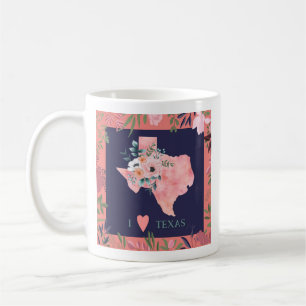 Caneca De Café Bonito Floral I Love Texas State Map