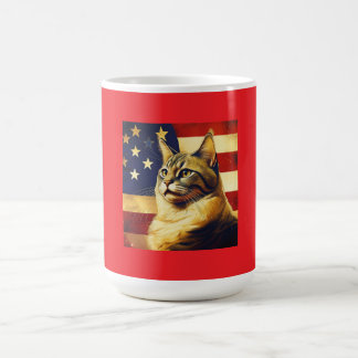 Caneca De Café Bonito Gato Com Pavilhão Americano