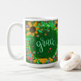 Caneca De Café Bonito Graça Verde Inspirando uma Arte de Palavra