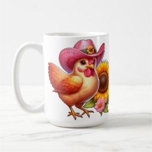 Caneca De Café Bonito Hen com chapéu cor-de-rosa com girassol bri