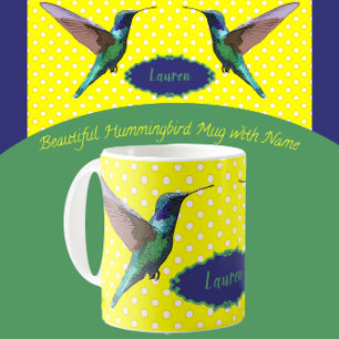 Caneca De Café Bonito Hummingbird com Bolinhas Amarelas