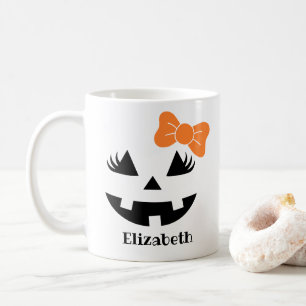 Caneca De Café Bonito Jack O Lanterna Pumpkin Face Monograma
