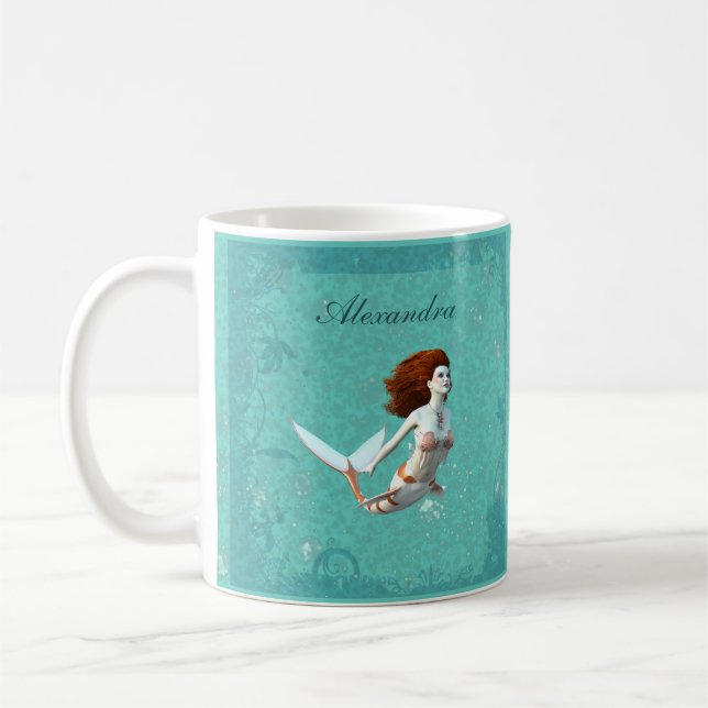 Caneca De Café Bonito Koi Mermaid Nadando Submarino (Esquerda)