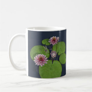 Caneca De Café Bonito Lily e Dragonfly de água rosa