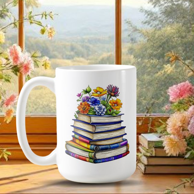 Caneca De Café Bonito Livros e Flores Personalizados (Criador carregado)