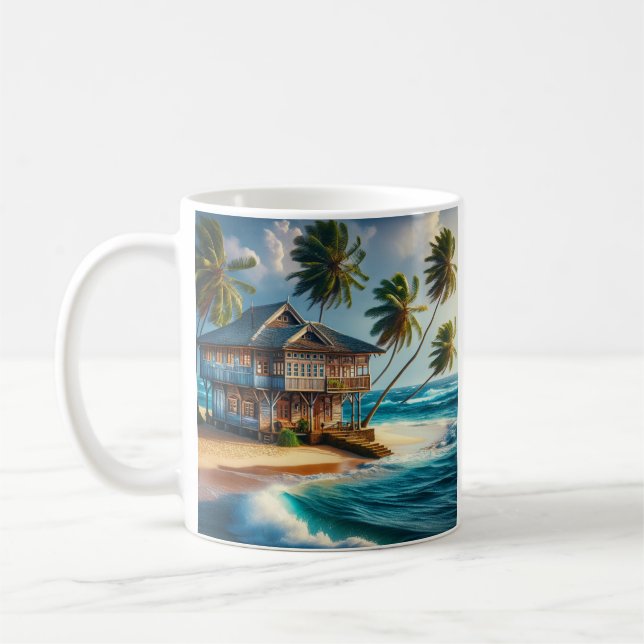 Caneca De Café Bonito Log Cabin Beach House (Esquerda)