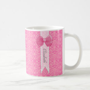 Caneca De Café Bonito Medalhão Rosa Damask Arco Bonito Com Nome