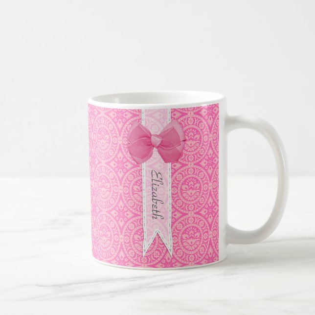 Caneca De Café Bonito Medalhão Rosa Damask Arco Bonito Com Nome (Direita)