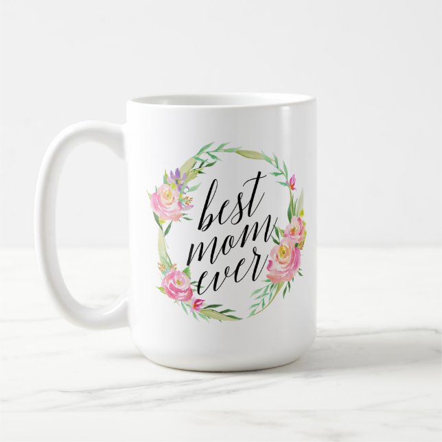 Caneca De Café Bonito Melhor Mãe Alguma Vez Floral Wreath (Esquerda)