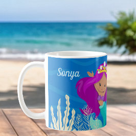 Caneca De Café Bonito Mermaid Girl Customable Kids Beach
