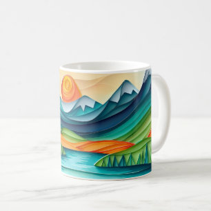 Caneca De Café Bonito montanha Sunset Lake Abstrato