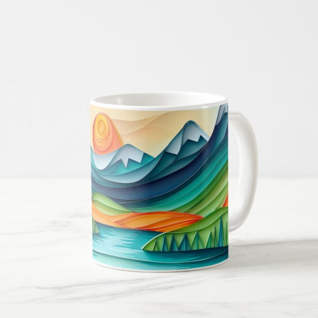 Caneca De Café Bonito montanha Sunset Lake Abstrato (Frente Esquerda)