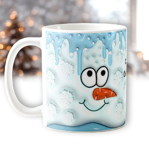 Caneca De Café Bonito Natal Derretendo Snowman Face Blue Name