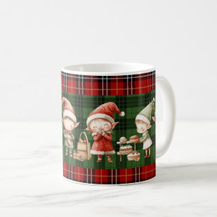 Caneca De Café Bonito Ocupado Elves Xadrezes Verdes de Natal
