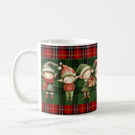 Caneca De Café Bonito Ocupado Elves Xadrezes Verdes de Natal