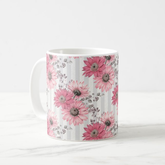 Caneca De Café Bonito Padrão Floral de Disias Rosa (Frente Esquerda)