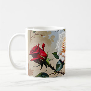 Caneca De Café Bonito pintura de branco rosa e rosa vermelha
