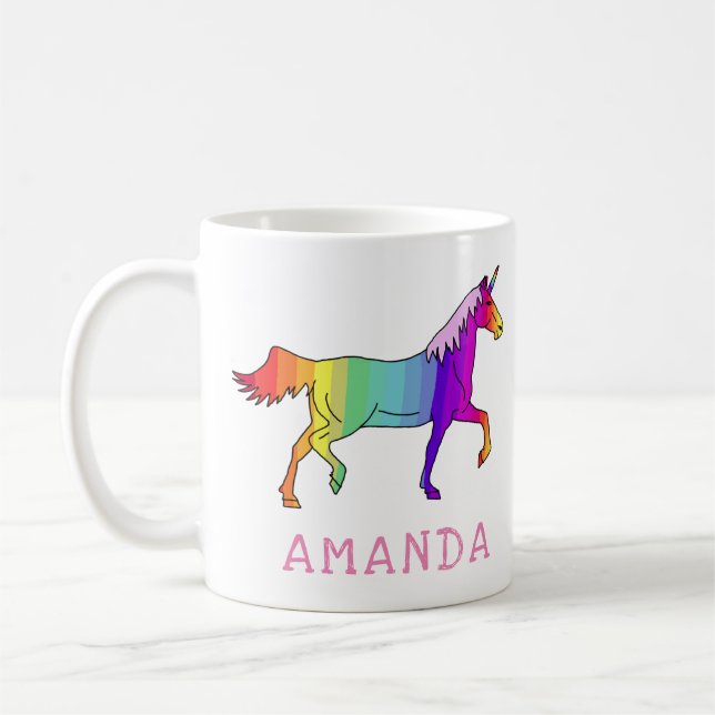 Caneca De Café Bonito Rainbow Unicorn com Nome (Esquerda)