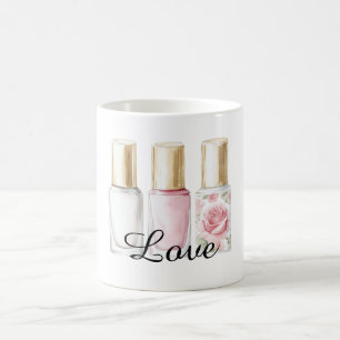 Caneca De Café Bonito Rosa Blush Pink Nail Floral Polonês