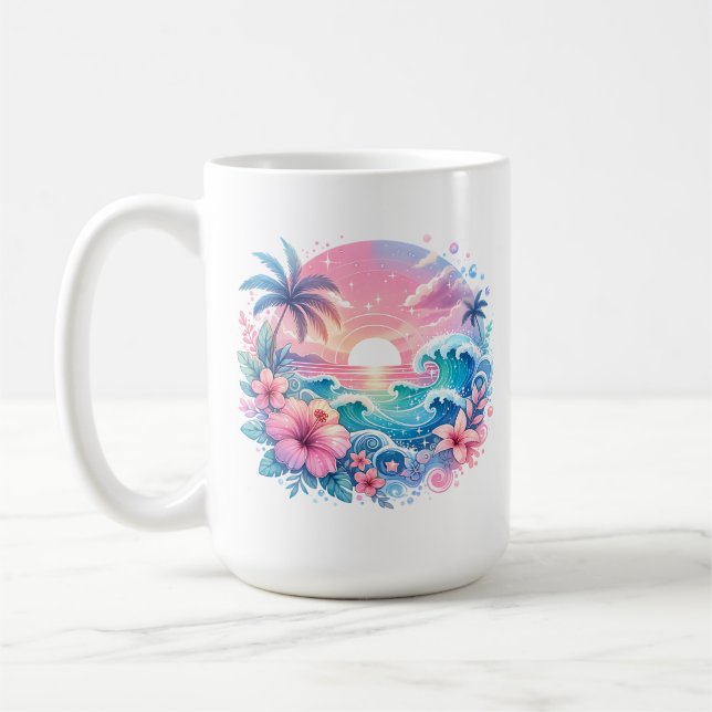 Caneca De Café Bonito rosa e arte costeira azul personalizada (Esquerda)