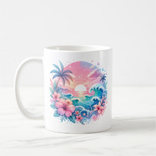 Caneca De Café Bonito rosa e arte costeira azul personalizada