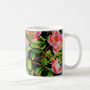 Caneca De Café Bonito rosa, rosas vermelhas, flor aquarela